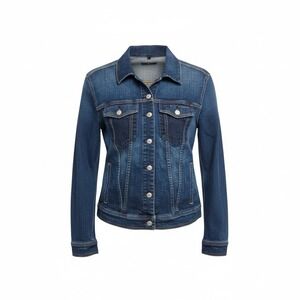 7 For All Mankind Women's Medium Wash Shadow Pocket Denim Jacket Classic Trucker